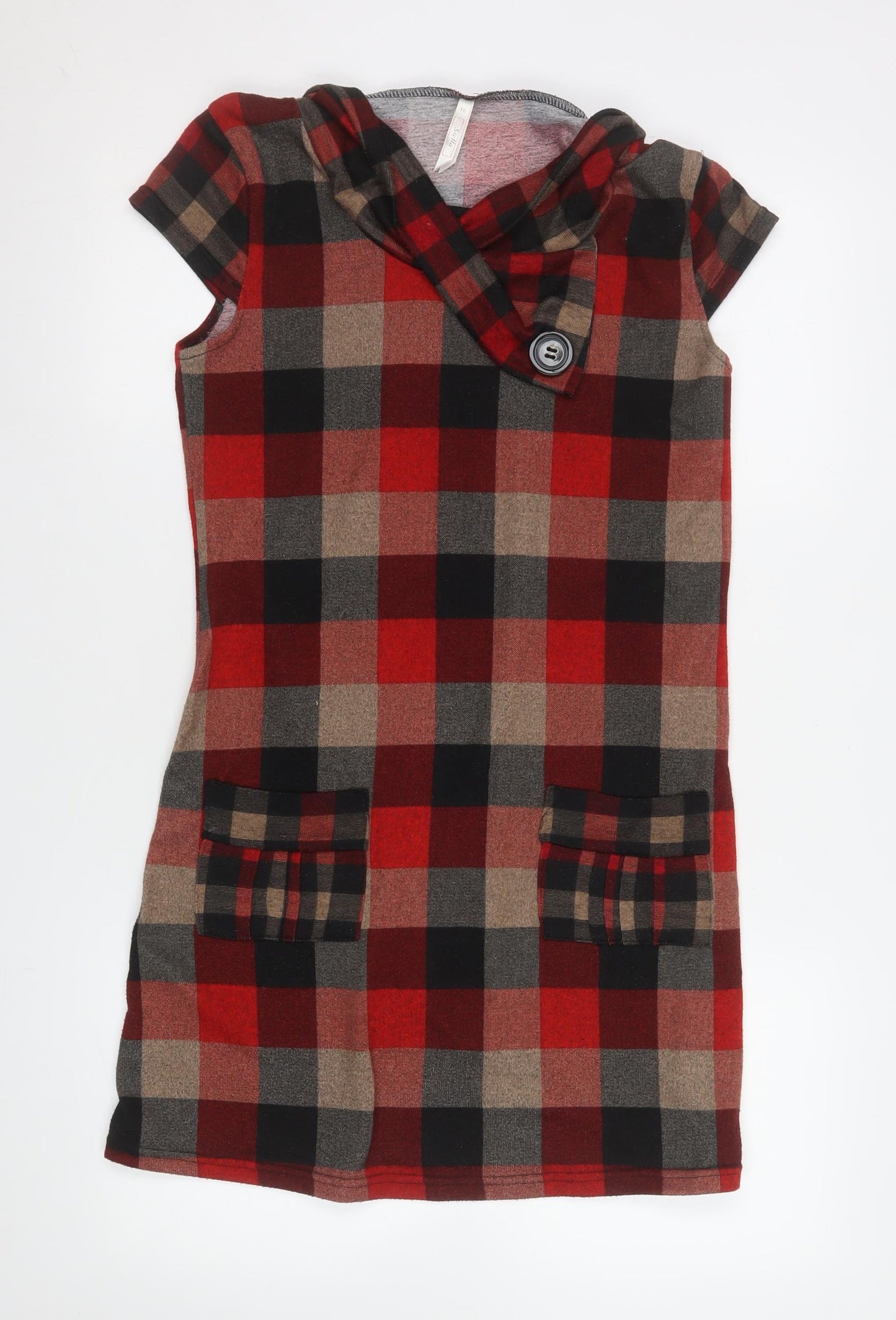 Stella Women Red Check Short Sleeve Shift Dress Size 10