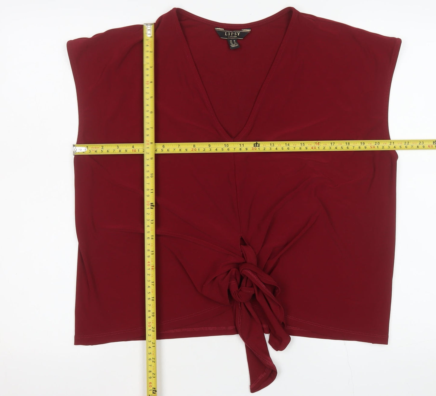 Lipsy Women Burgundy Sleeveless Wrap Blouse UK 12 V-Neck Tie Front