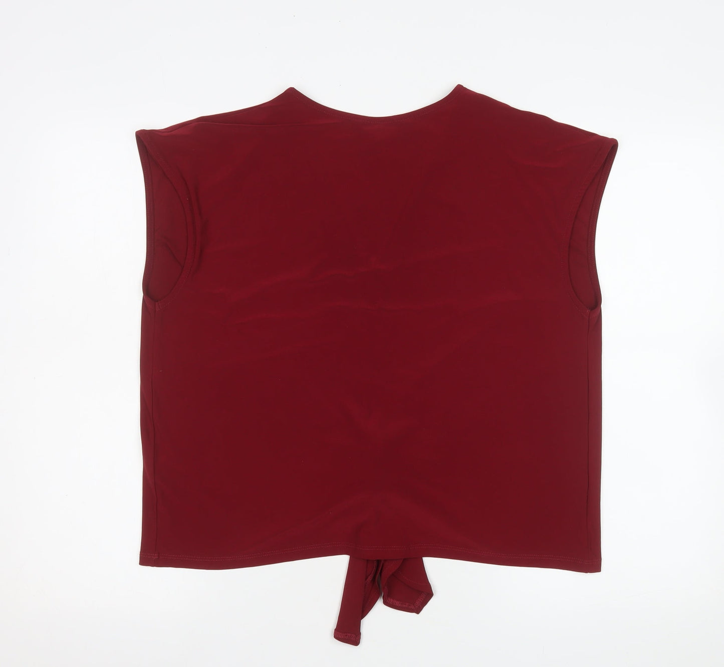 Lipsy Women Burgundy Sleeveless Wrap Blouse UK 12 V-Neck Tie Front