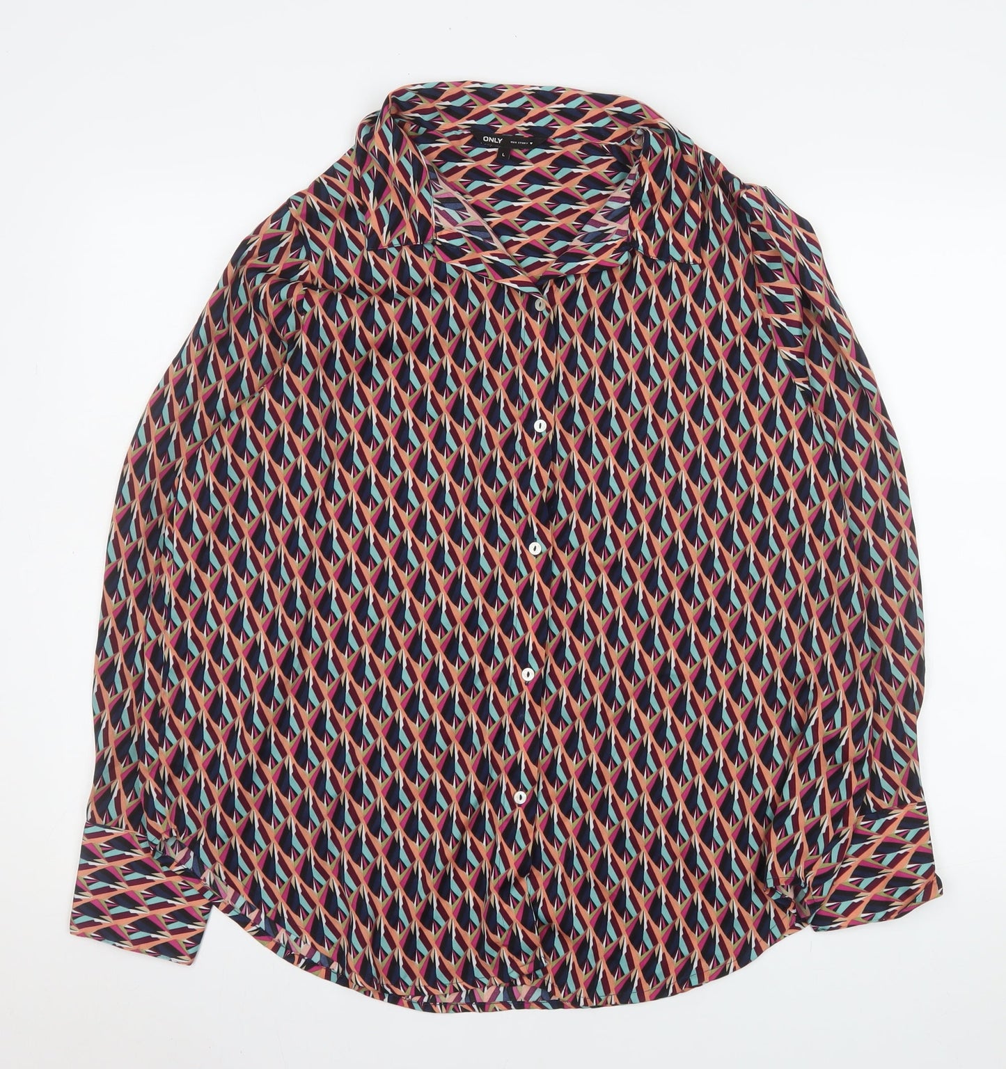 ONLY Women's Multicoloured Geometric Long Sleeve Button-Up Shirt Size L