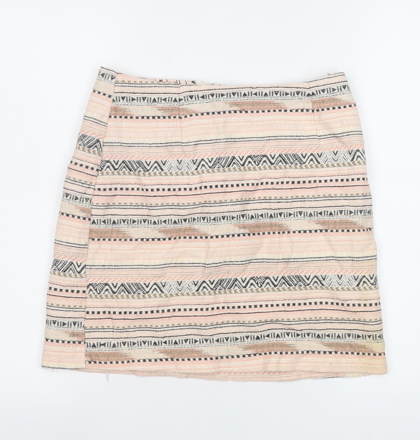 New Look Women’s Beige Geometric Knee Length Cotton Blend Skirt Size 10