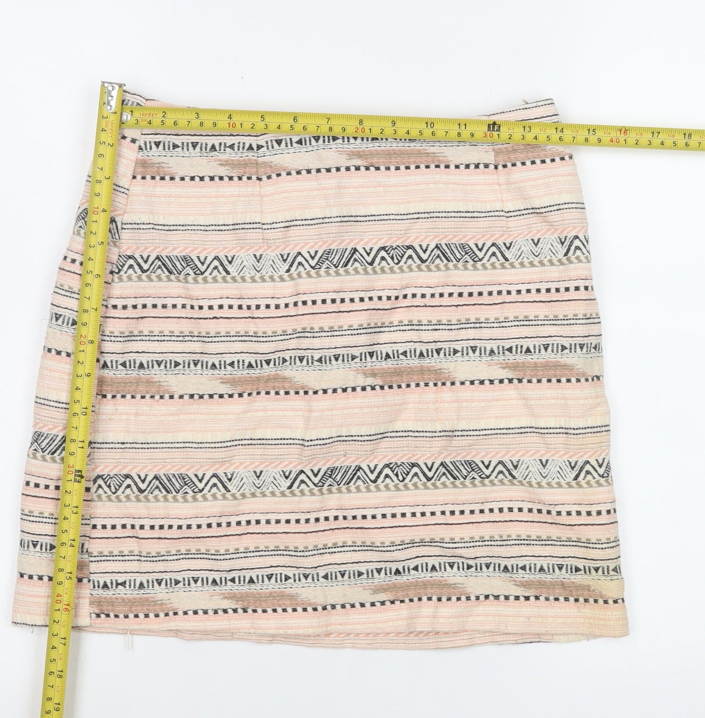 New Look Women’s Beige Geometric Knee Length Cotton Blend Skirt Size 10