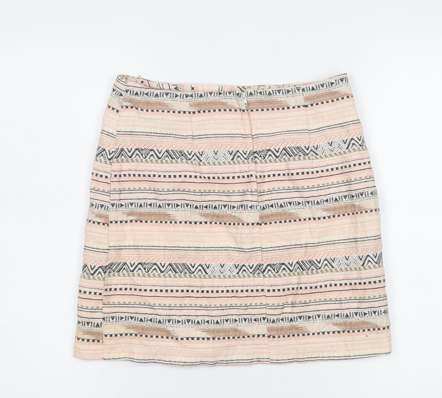 New Look Women’s Beige Geometric Knee Length Cotton Blend Skirt Size 10