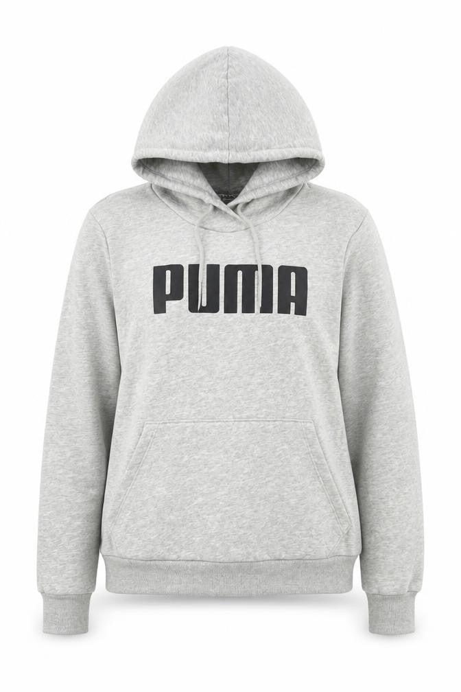 Puma Women's Grey Logo Pullover Hoodie Size 10 UK Cotton Blend