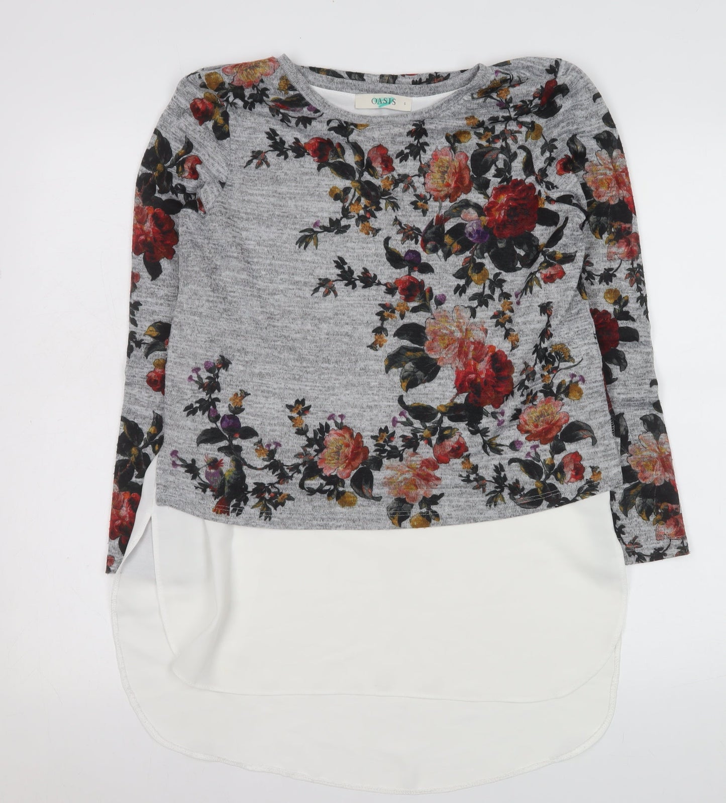 Oasis Women’s Grey Floral Long Sleeve Tunic Blouse Size 8