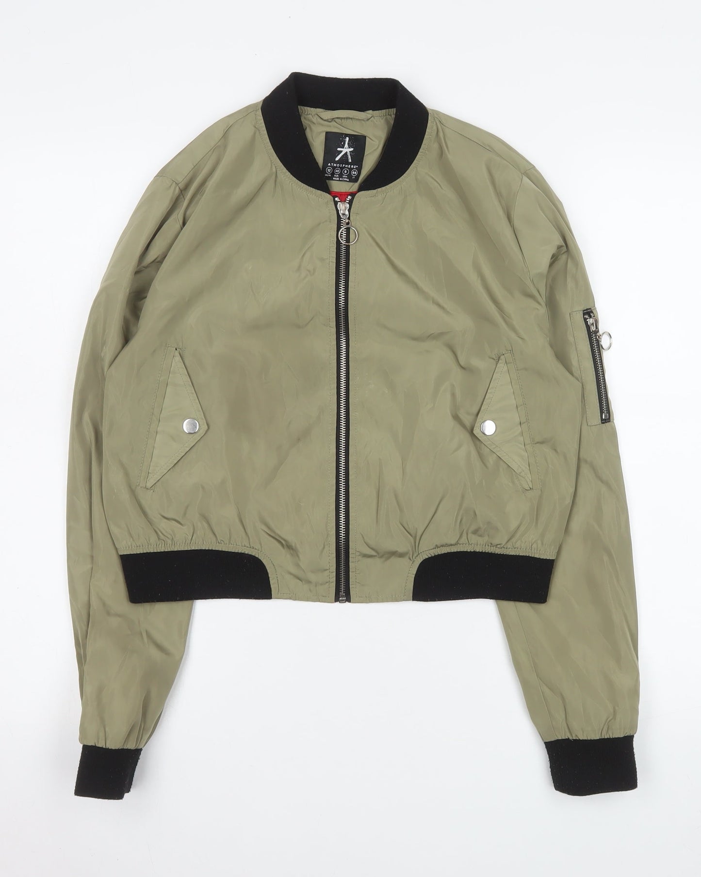 Atmosphere Women Green Bomber Jacket Size 12 Cropped Zip Style