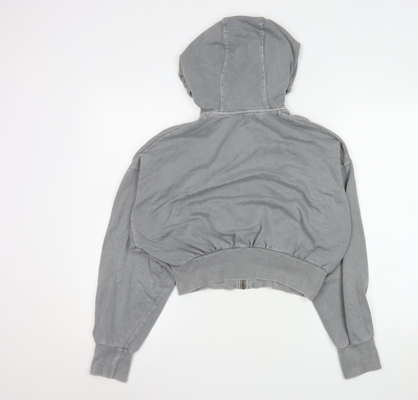 Zara Women Grey Cropped Hooded Zip Jacket Size 12
