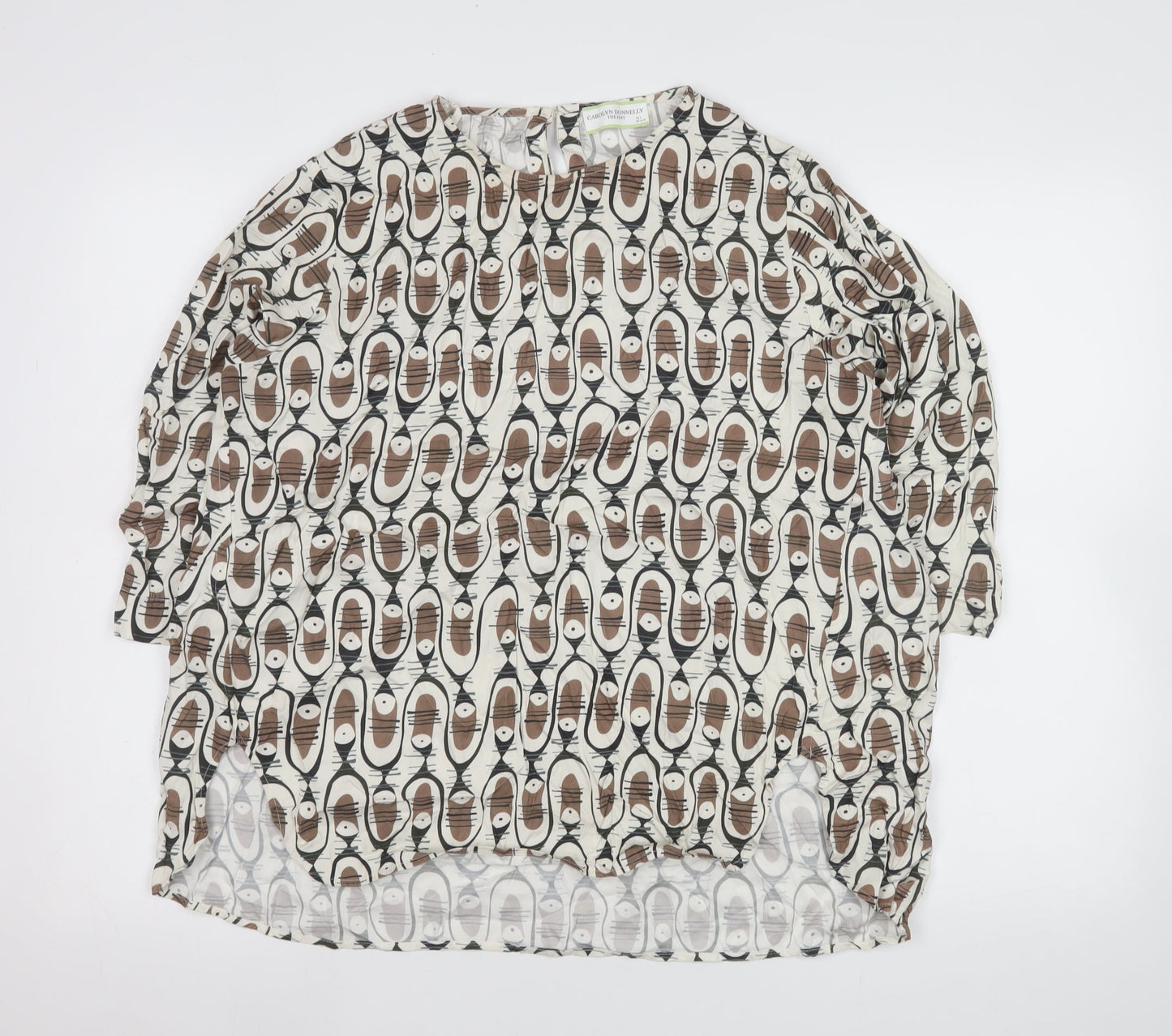 Carolyn Donnelly The Edit Women’s Brown Beige Geometric Long Sleeve Blouse Size L
