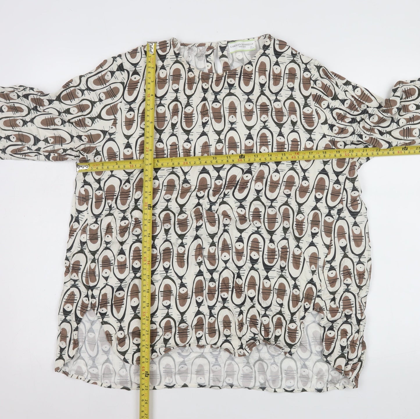 Carolyn Donnelly The Edit Women’s Brown Beige Geometric Long Sleeve Blouse Size L