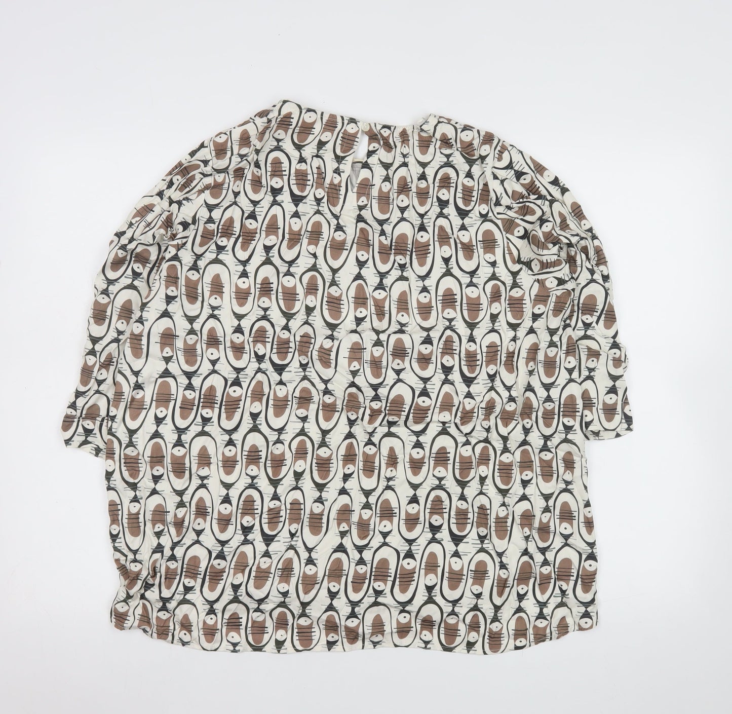 Carolyn Donnelly The Edit Women’s Brown Beige Geometric Long Sleeve Blouse Size L