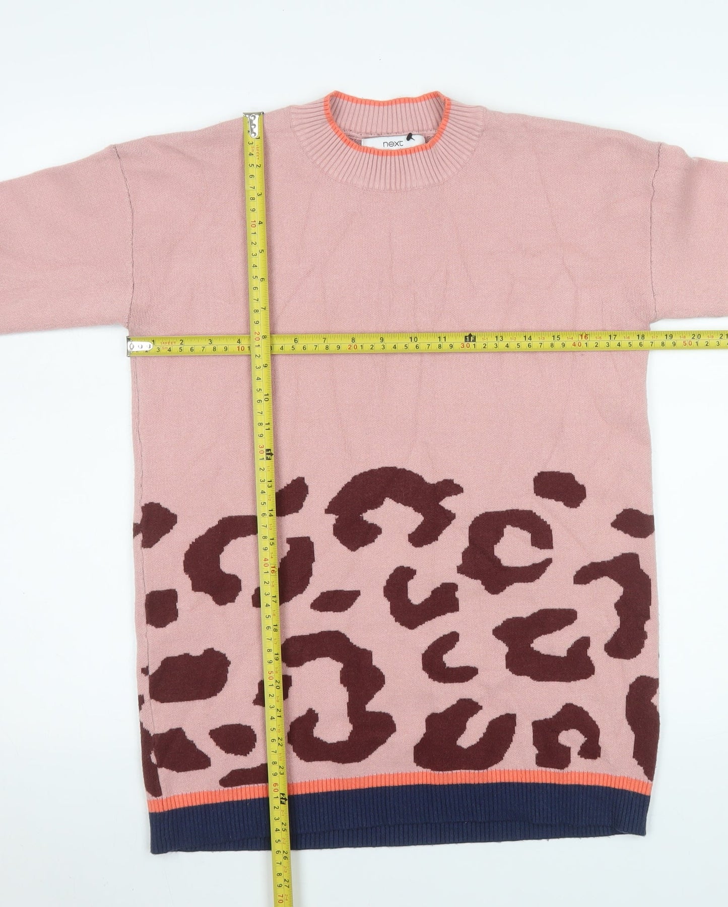 Next Women Pink Leopard Print Crew Neck Long Sleeve Jumper Size S