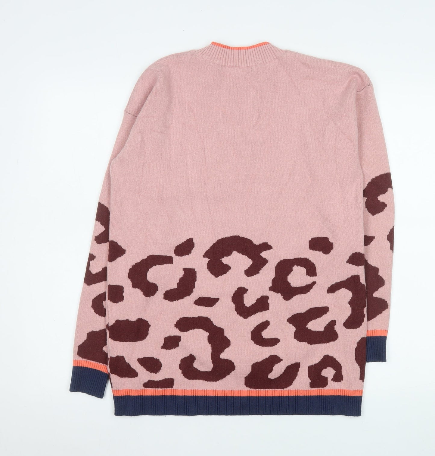 Next Women Pink Leopard Print Crew Neck Long Sleeve Jumper Size S