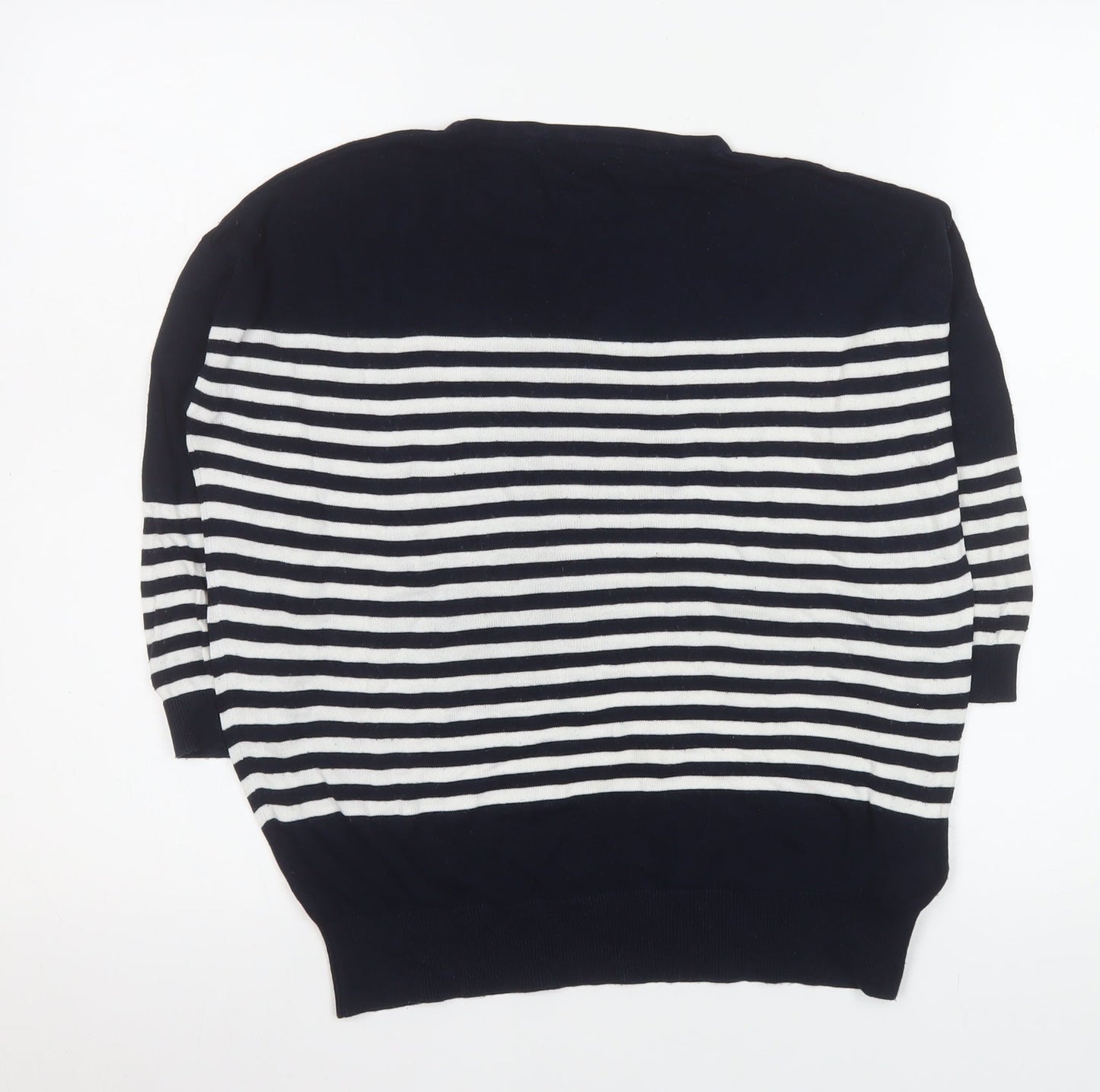 Mango Women’s Navy and White Striped Relaxed Fit Pullover Jumper Size 12