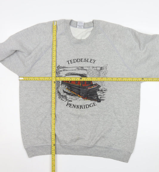 Jerzees Mens Grey XL Pullover Sweatshirt Nautical Graphic Print