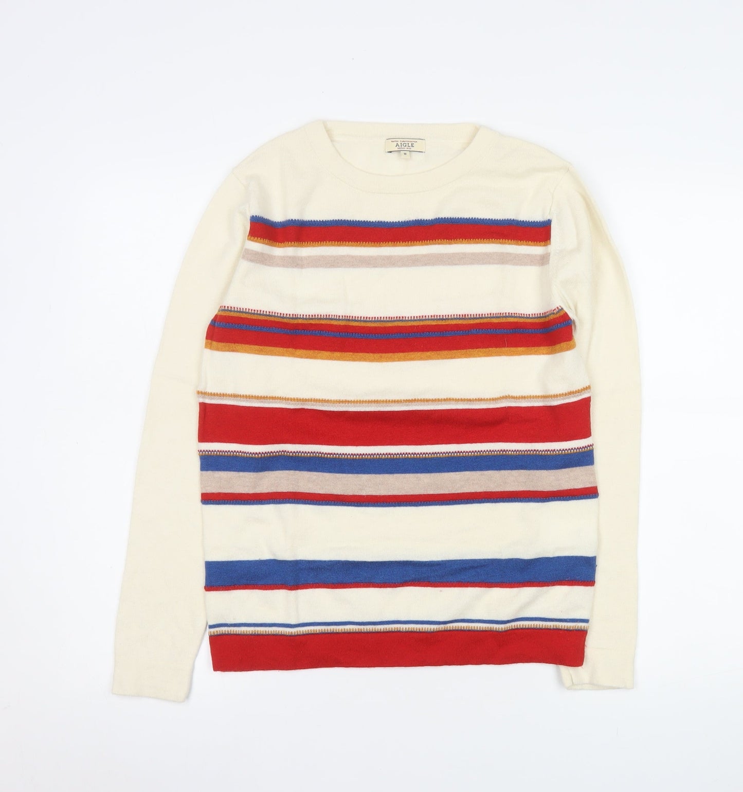 Aigle Men's Multicoloured Striped Wool Jumper M Crew Neck Pullover
