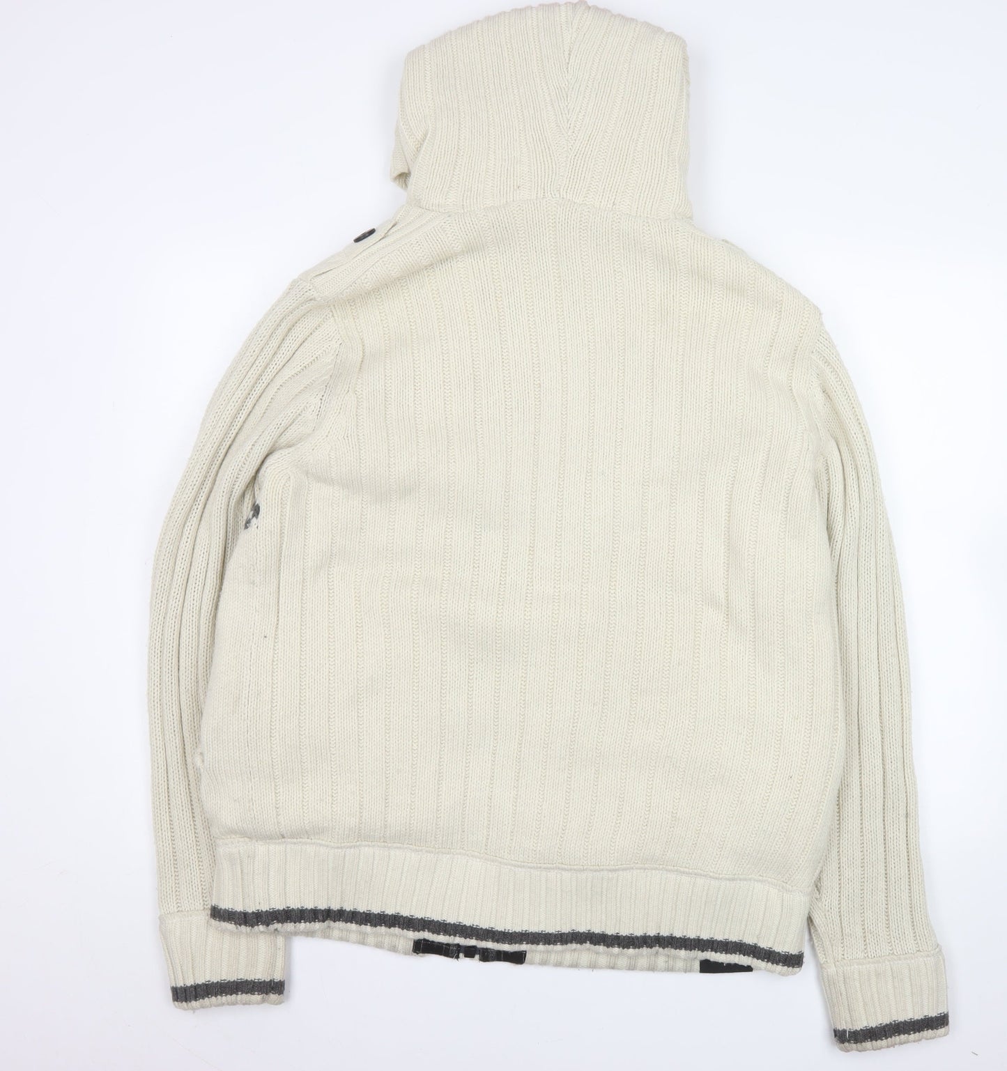 Next Men’s Ivory Fair Isle Hooded Knit Jacket L Wool Blend Winter