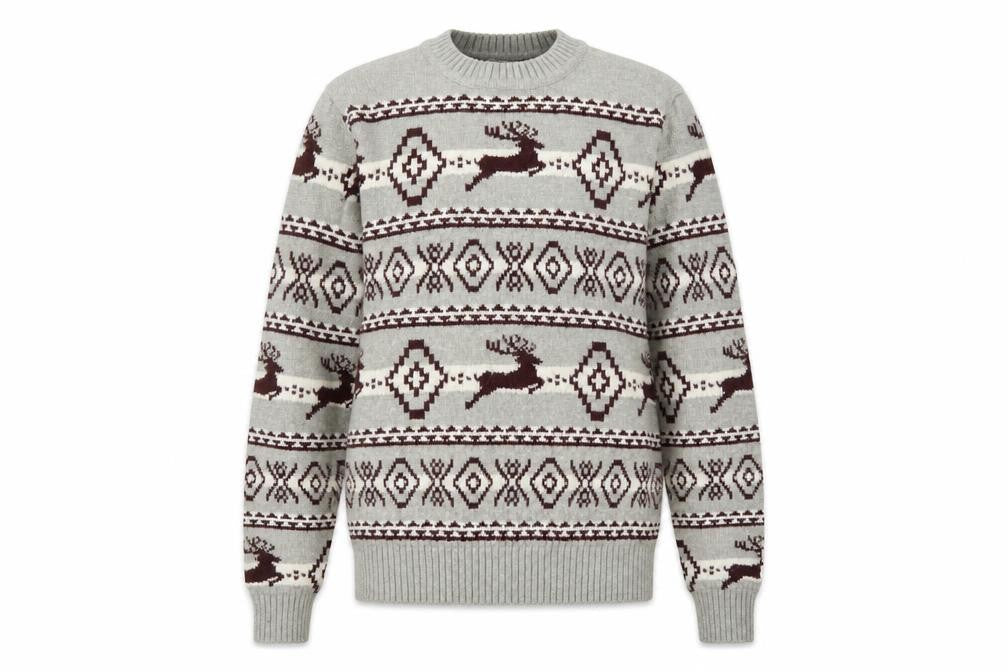 Marks and Spencer Men's Grey Fair Isle Reindeer Jumper Size S