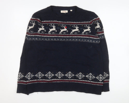 Fat Face Women Navy Christmas Reindeer Knit Crew Neck Jumper UK 12