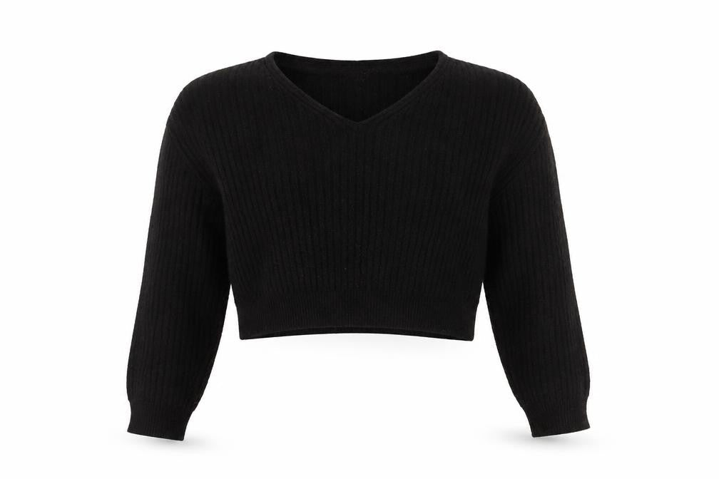 New Look Women’s Black V-Neck Ribbed Knit Pullover Jumper Size S