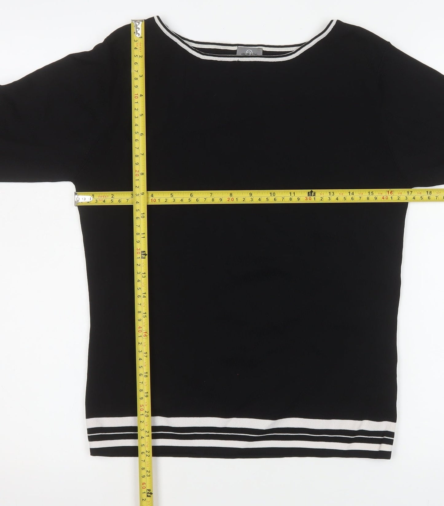 Amaranto Womens Black 3/4 Sleeve Knit Boat Neck Top Size 18