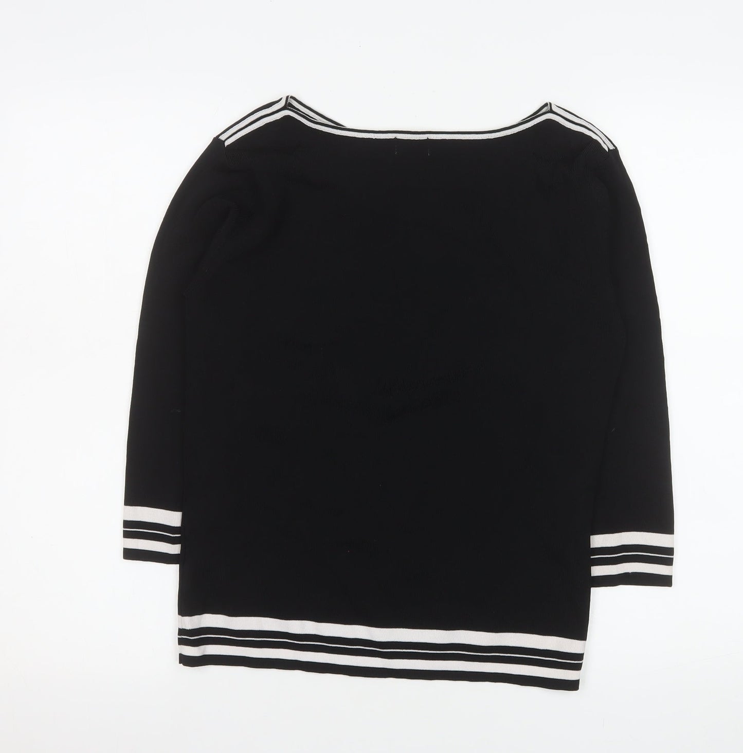 Amaranto Womens Black 3/4 Sleeve Knit Boat Neck Top Size 18