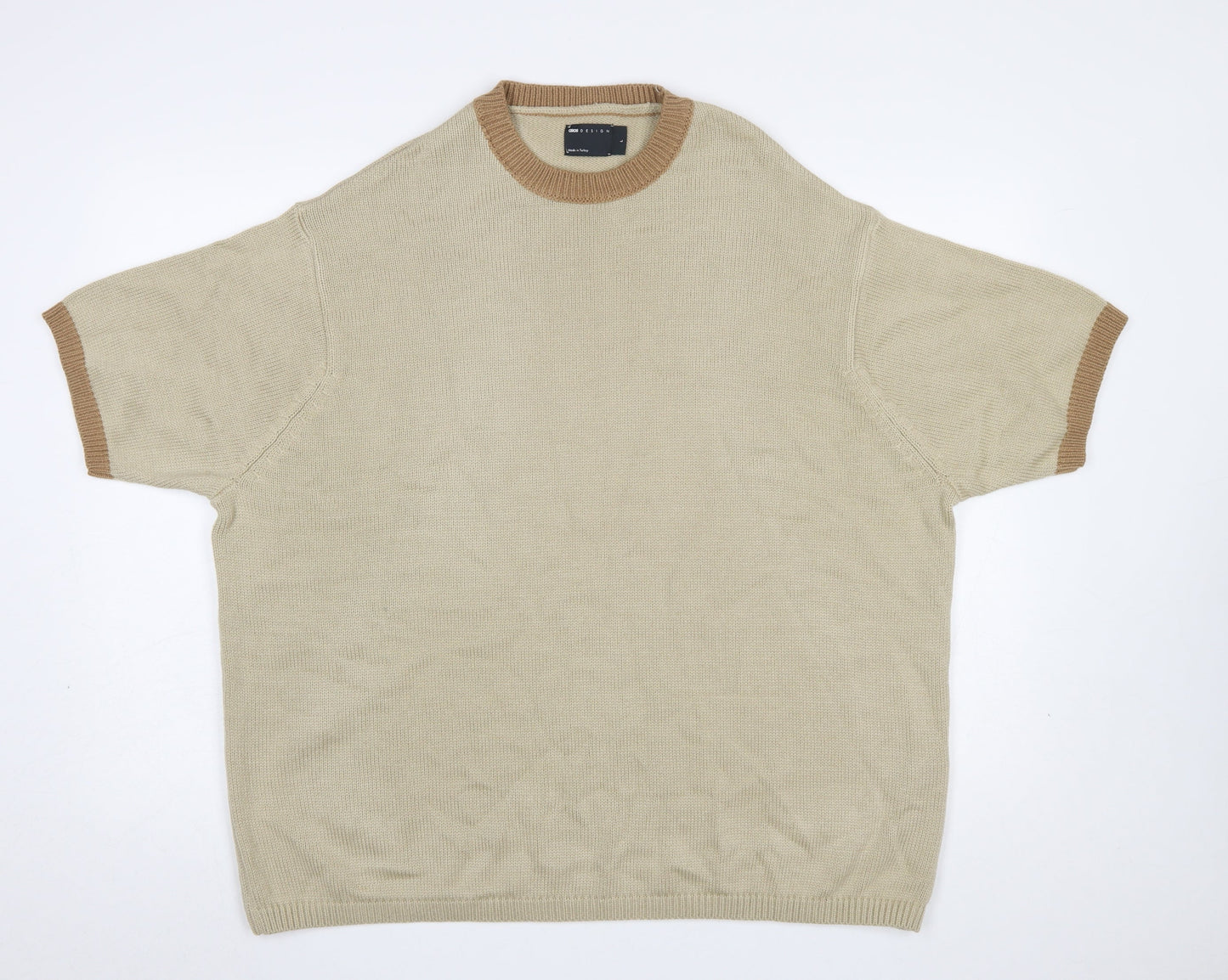 ASOS DESIGN Men’s Beige Short Sleeve Crew Neck Knit Jumper L