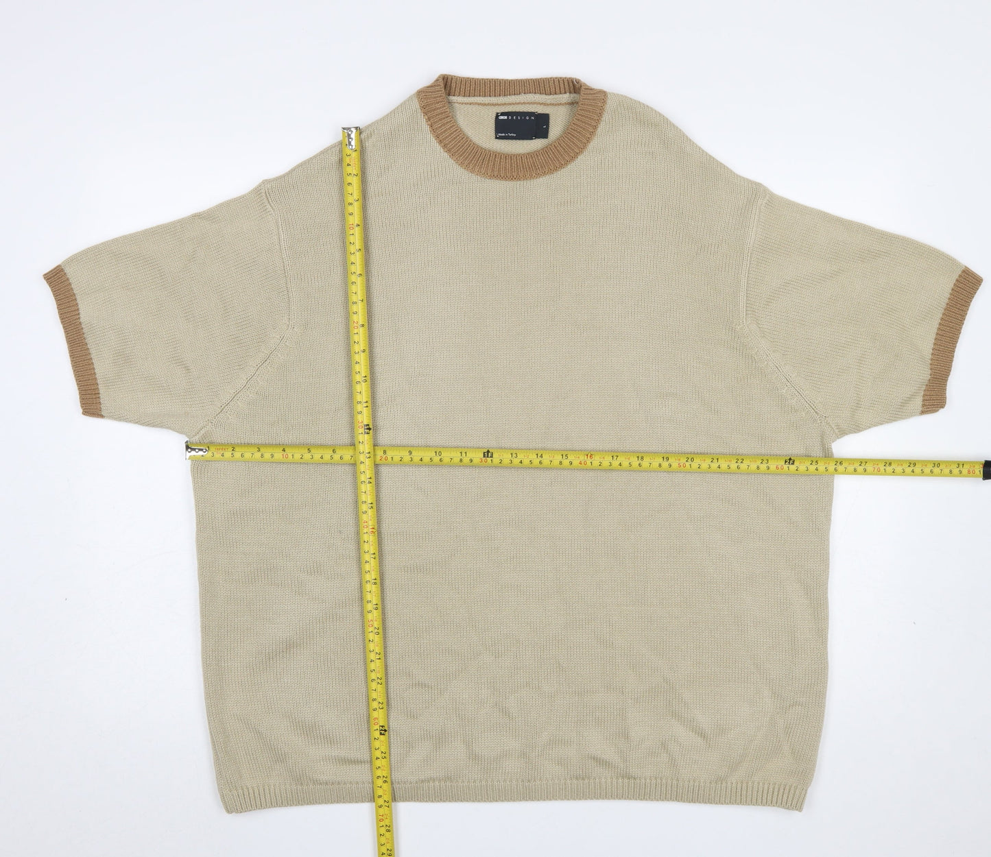 ASOS DESIGN Men’s Beige Short Sleeve Crew Neck Knit Jumper L