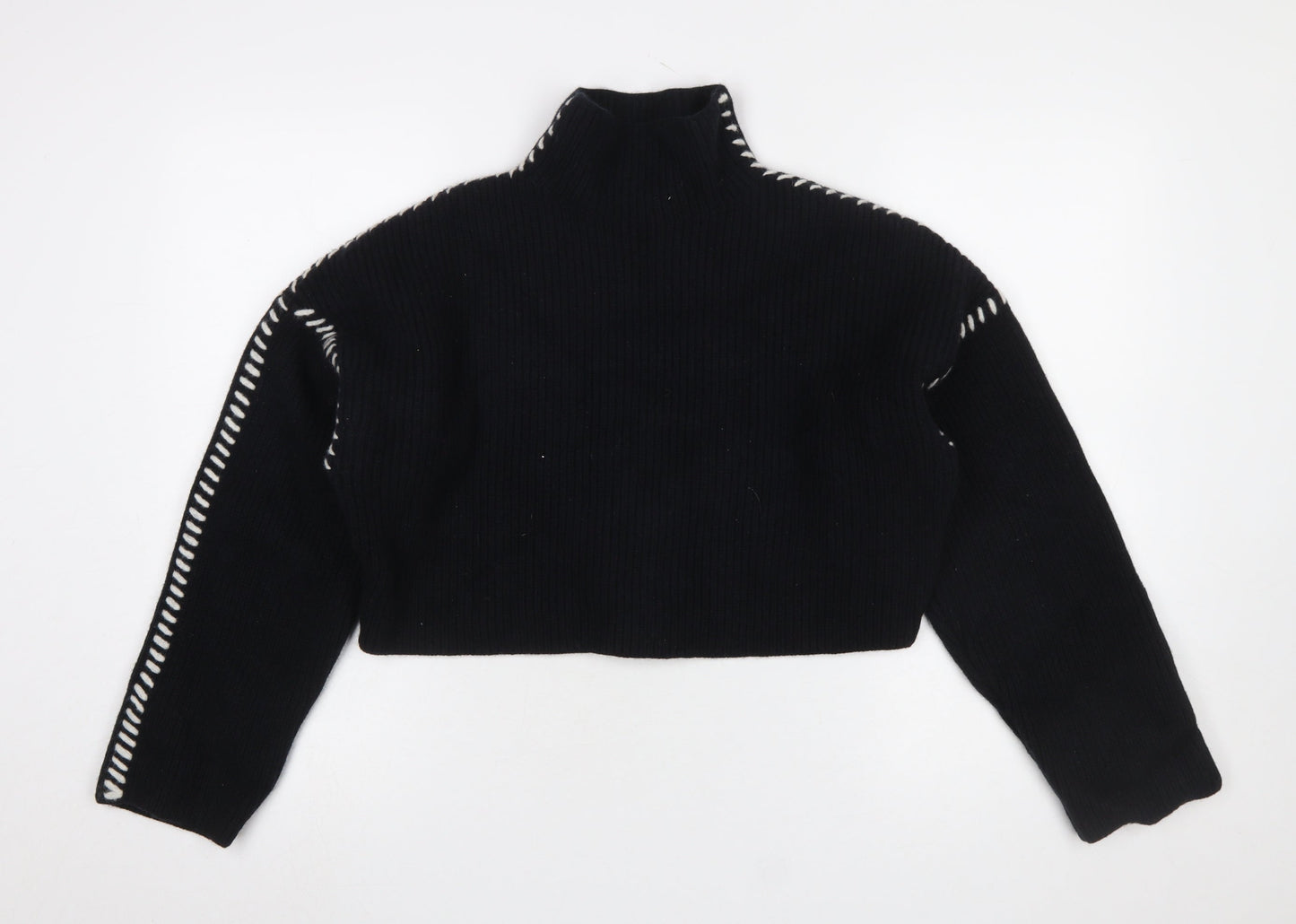 H&M Women's Black Wool High Neck Knit Jumper Size S