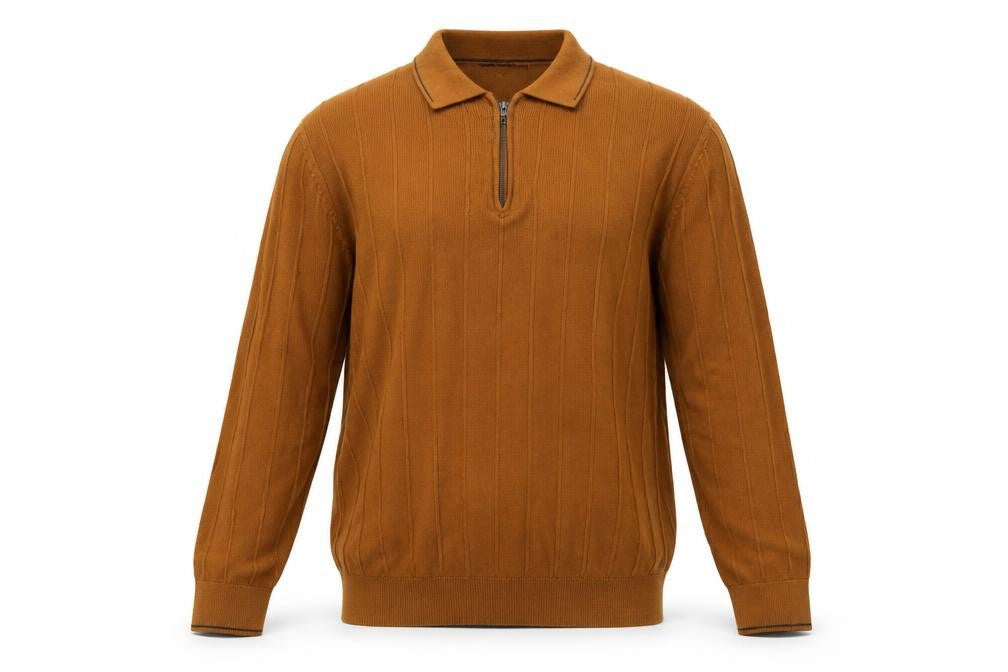 Marks and Spencer Men’s Brown 2XL Collared 1/2 Zip Cotton Knit Jumper