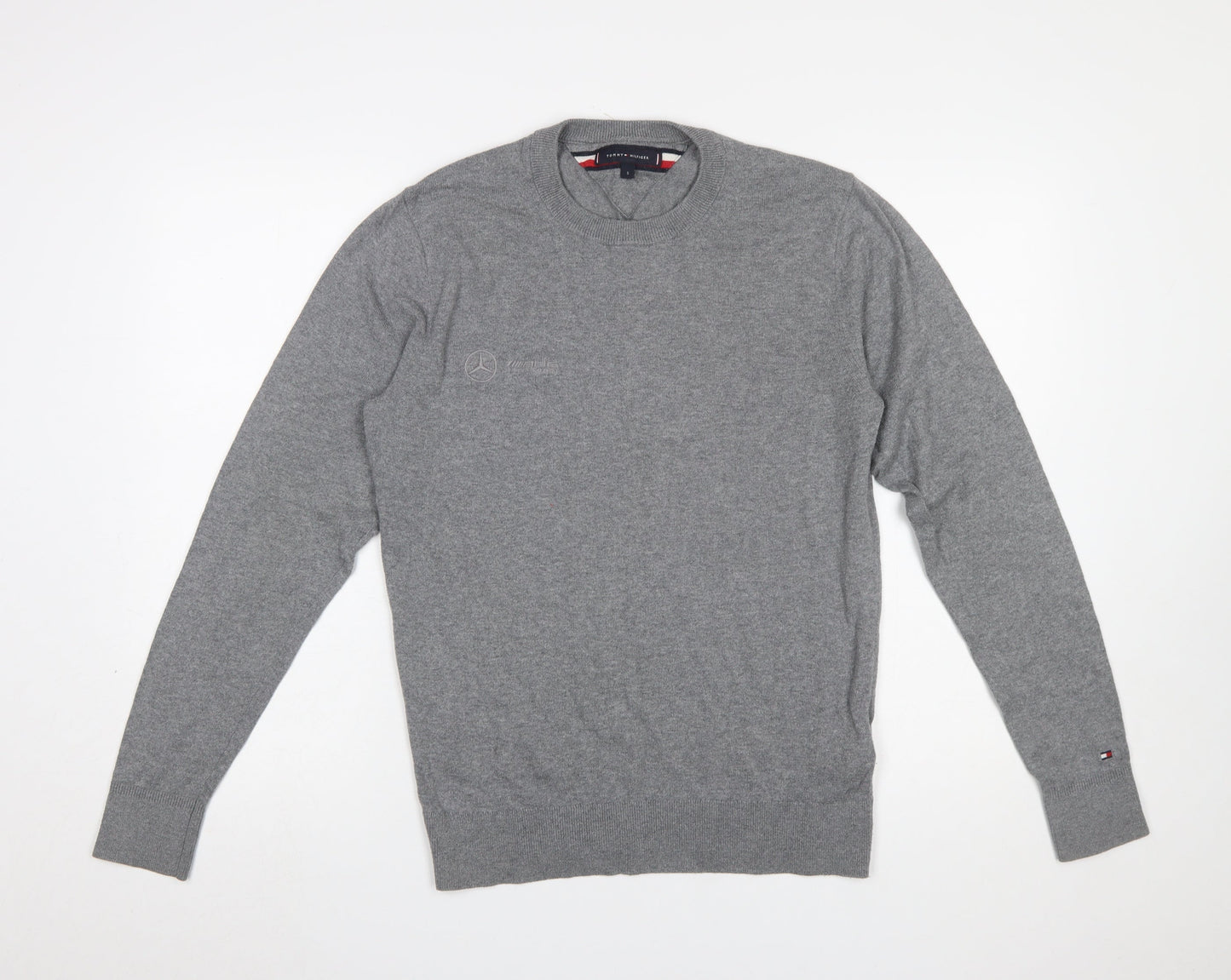Tommy Hilfiger Men's Grey Cotton Wool Crew Neck Jumper Size S