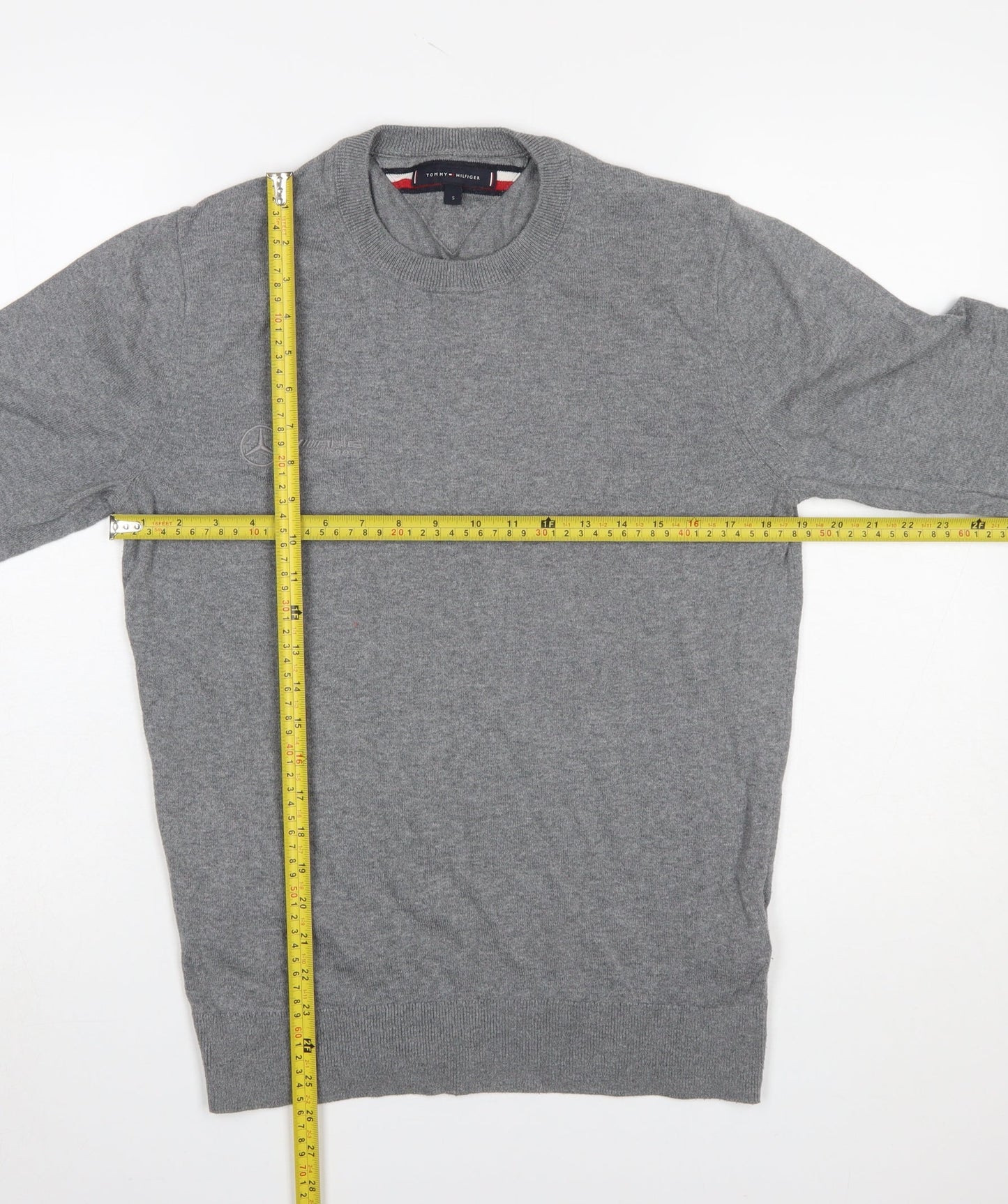Tommy Hilfiger Men's Grey Cotton Wool Crew Neck Jumper Size S