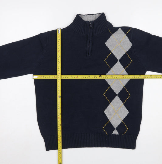 Tommy Hilfiger Boys Navy Argyle 1/2 Zip Cotton Jumper Size 16-18 L