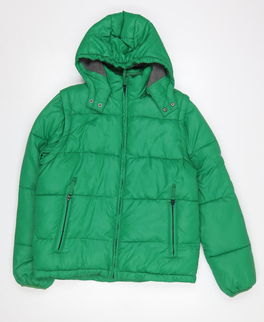 Mini Boden Boys Green Hooded Puffer Jacket 13-14 Years Winter Coat