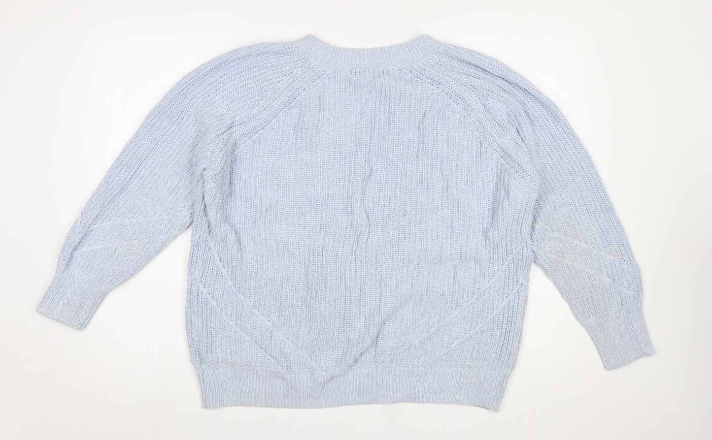 Next Womens Blue V-Neck Cable Knit Cotton Jumper Size L