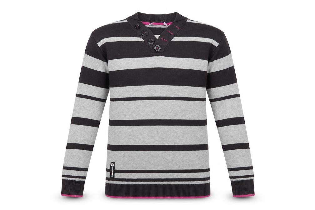 Dissident Men's Grey Striped Henley Jumper Size S Cotton Knit