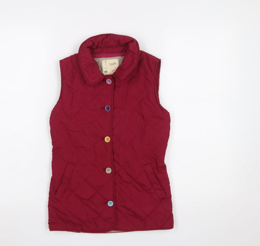 Joules Girls Red Quilted Waistcoat 9-10 Years Sleeveless Button Up Gilet