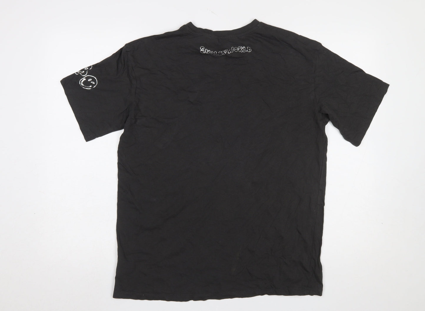 H&M Smiley World Girls Black Graphic T-Shirt 14 Years Cotton Short Sleeve