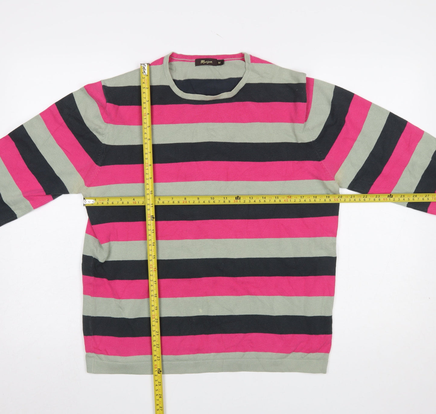 Monsoon Women Multicoloured Stripe Cotton Crew Neck Jumper M