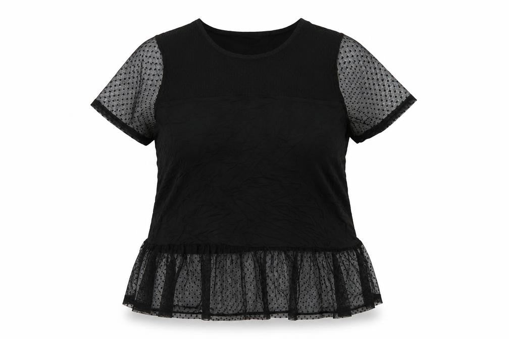 Select Women’s Black Mesh Ruffle Tunic Blouse XL