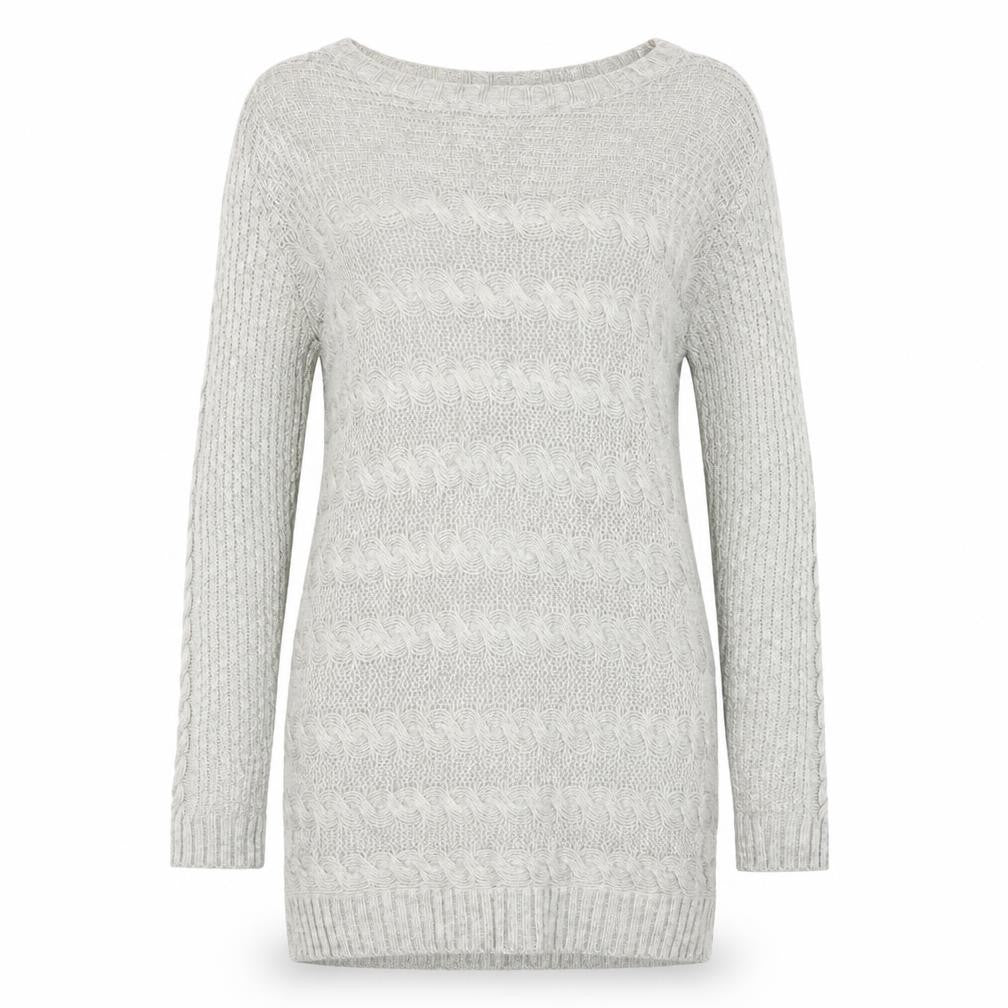 Dorothy Perkins Women Grey Cable Knit Long Sleeve Jumper UK 10
