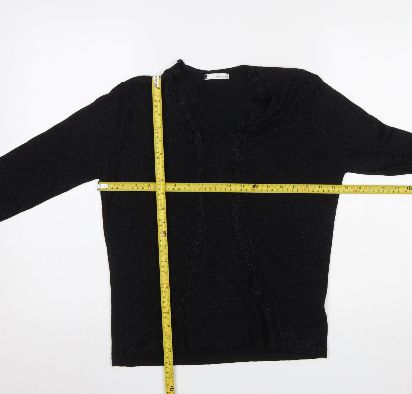 Viz-A-Viz Women’s Black Cardigan Size 14 Metallic Knit