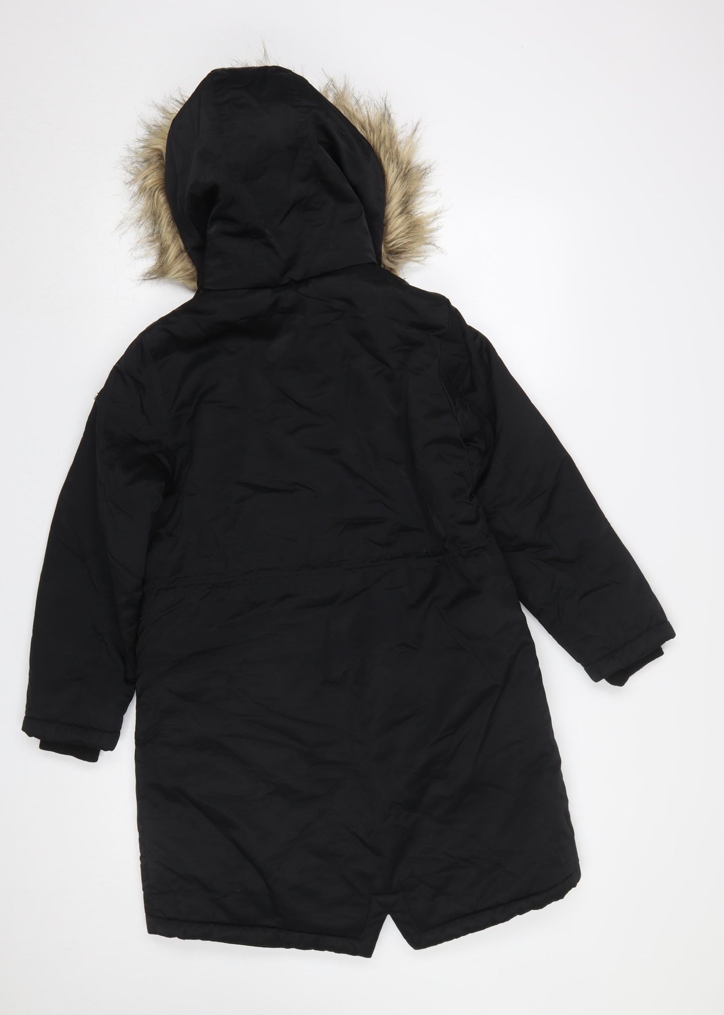 Next Girls Black Faux Fur Hooded Parka Coat 10 Years Winter Jacket