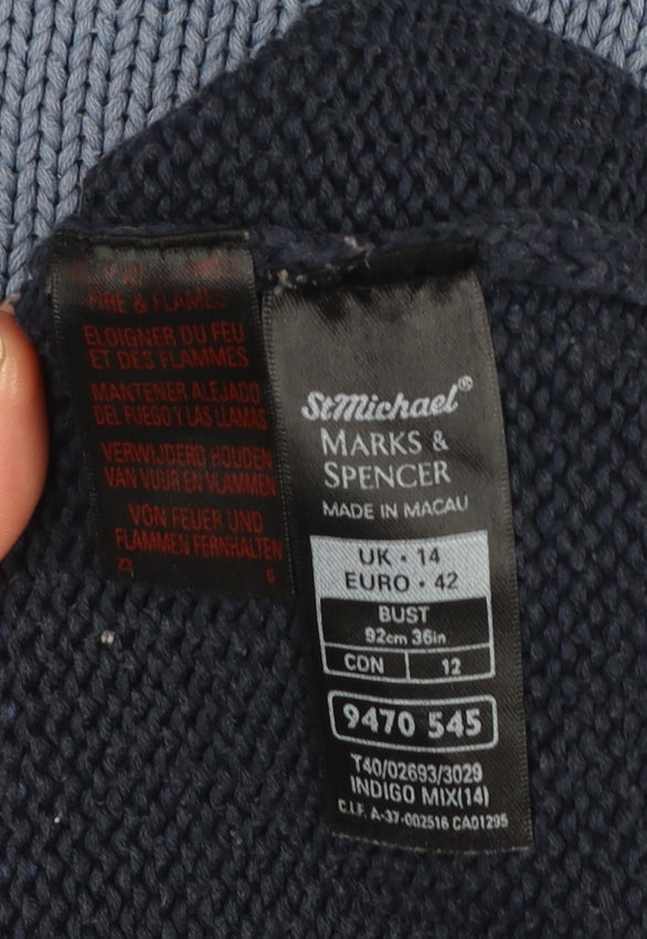 Marks and Spencer Women Blue Roll Neck Chunky Knit Jumper Size 14