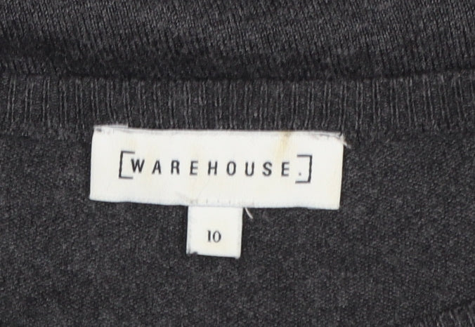 Warehouse Women's Grey Beaded Shoulder Knit Jumper Size 10