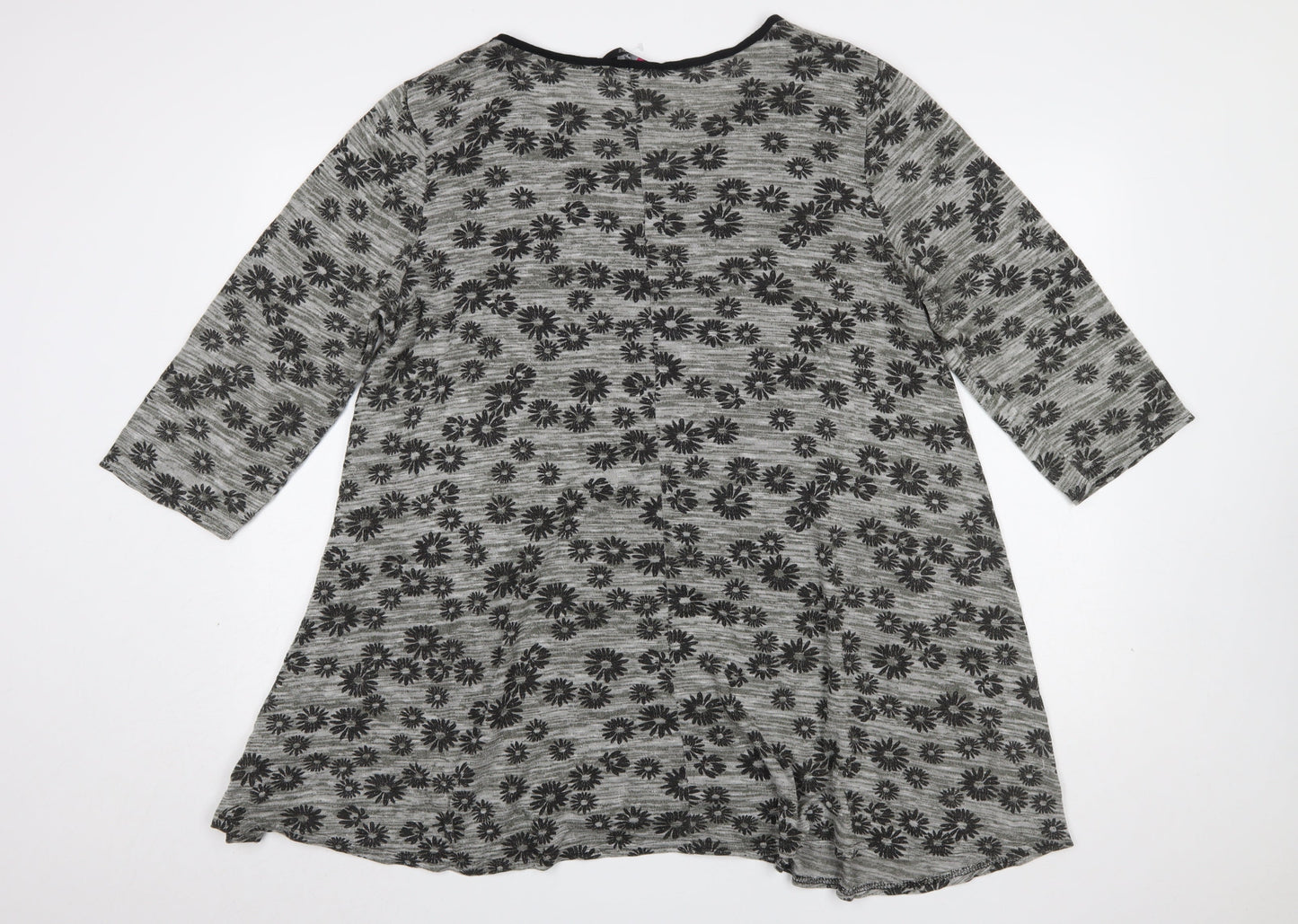 Yours Womens Grey Floral Tunic Top UK 20 Relaxed Fit 3/4 Sleeve