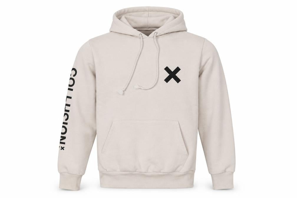 Collusion Men's Beige Pullover Hoodie XS Graphic Print Fleece