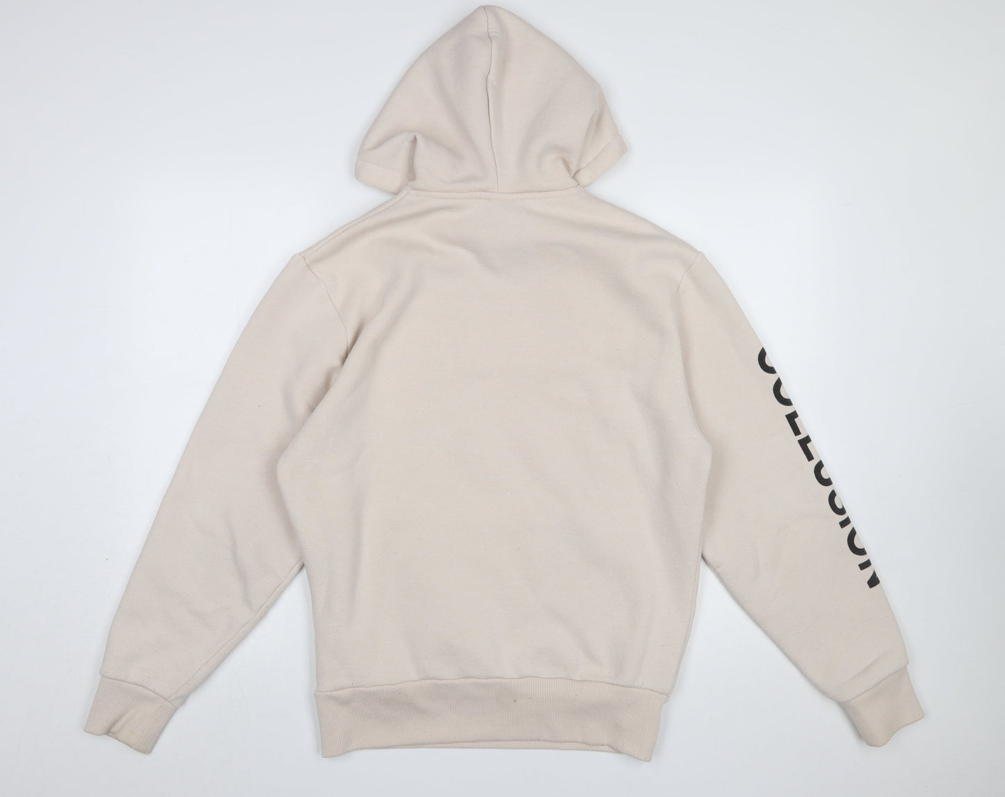 Collusion Men's Beige Pullover Hoodie XS Graphic Print Fleece