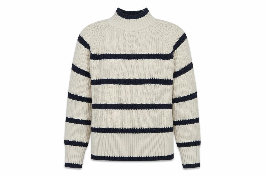 Y.A.S Womens Ivory Striped High Neck Chunky Knit Jumper XS