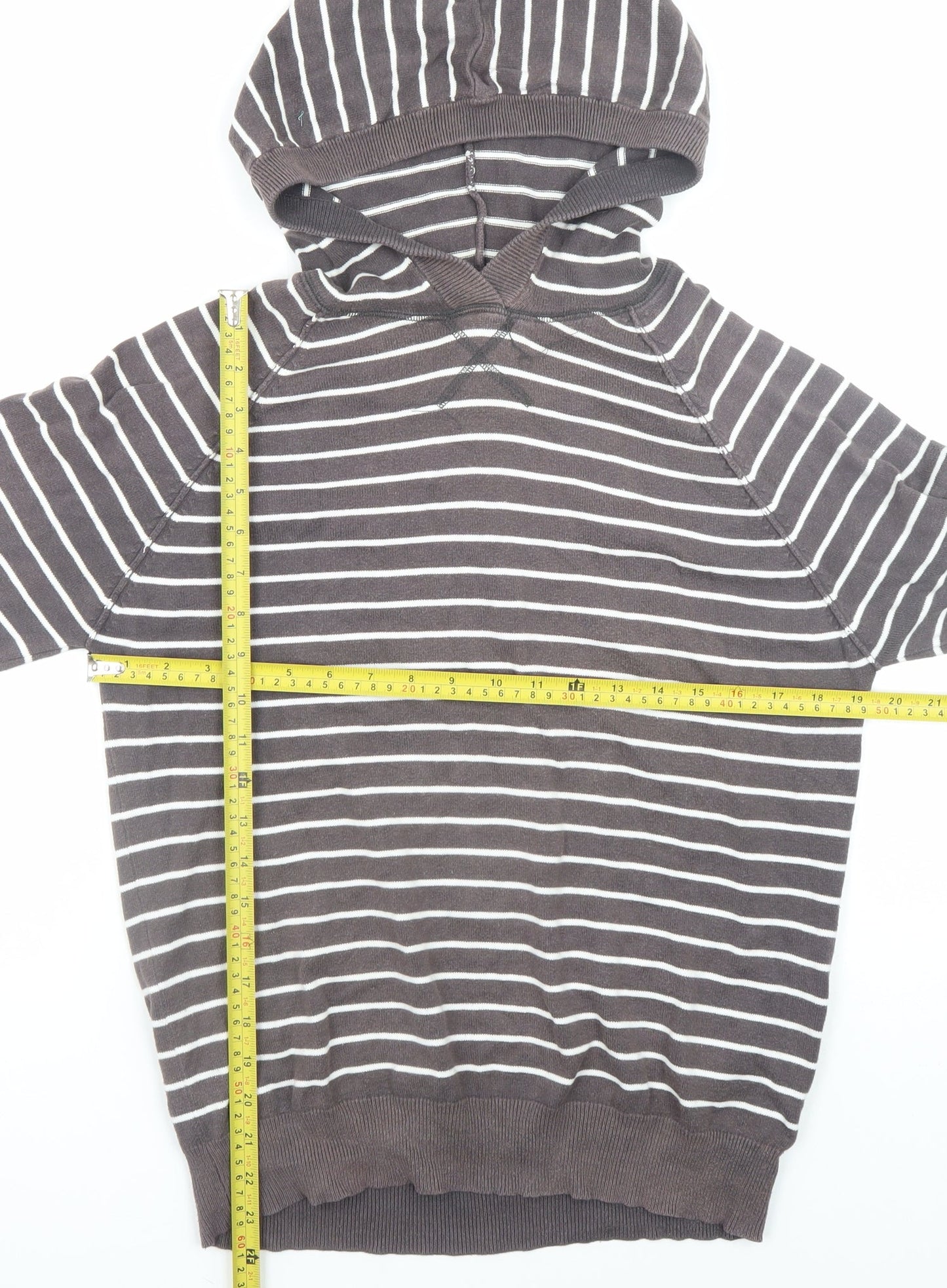 Topman Men’s Brown Striped Cotton Hooded Pullover Jumper Size S