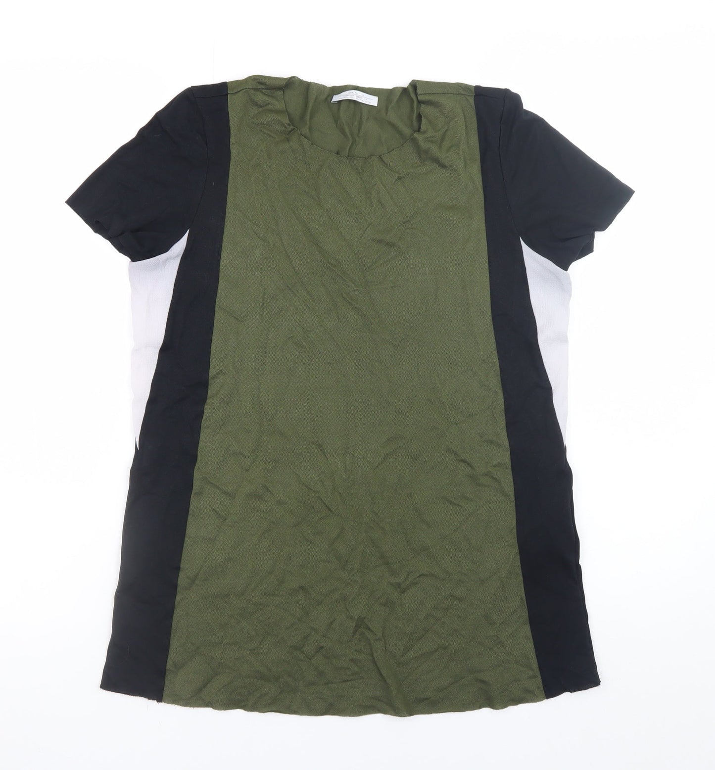 Zara Trafaluc Unisex Green Black Colourblock Crew Neck T-Shirt S